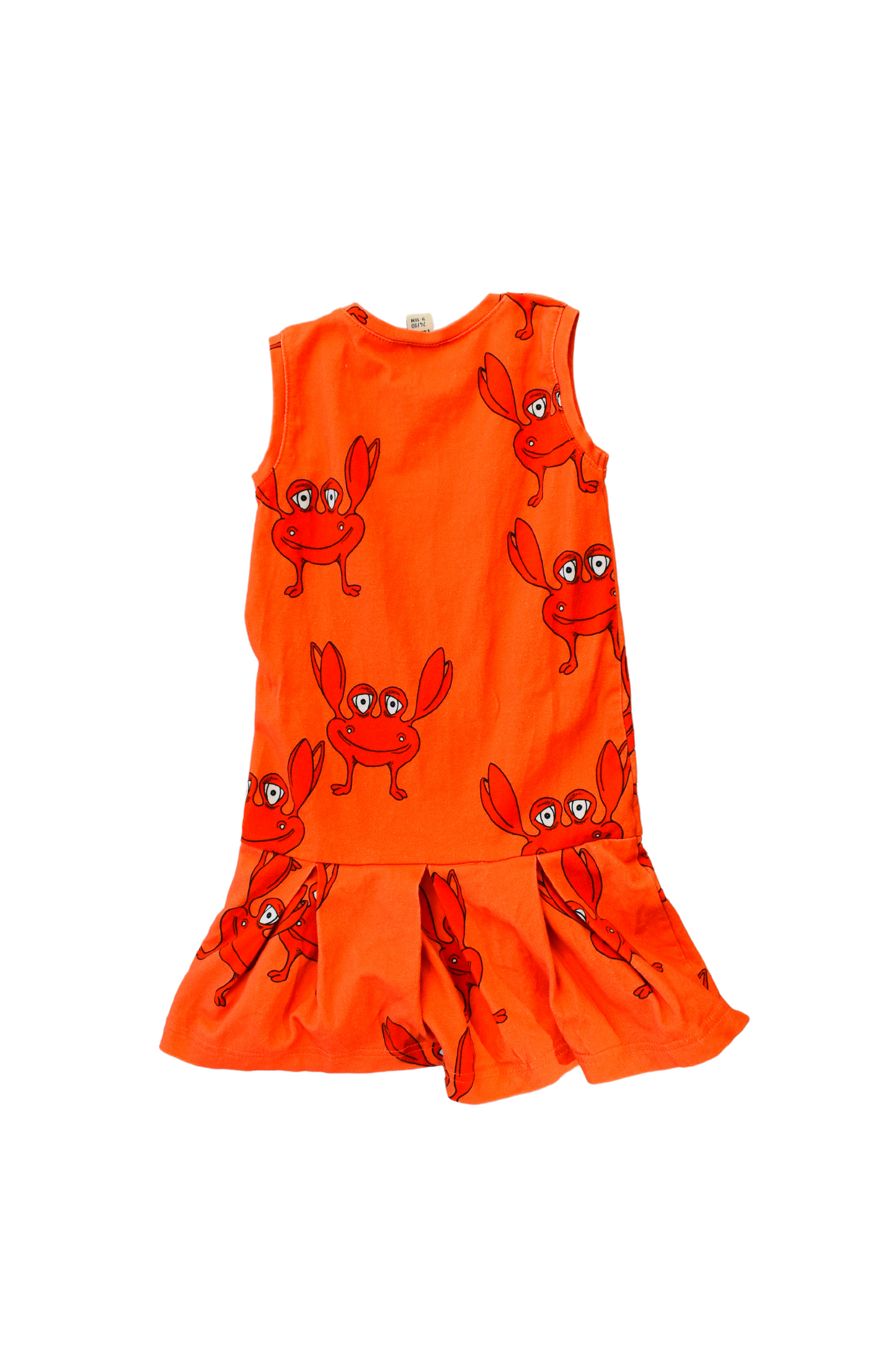 lasten-rapukuvioitu-oranssi-hihaton-trikoomekko-blaa